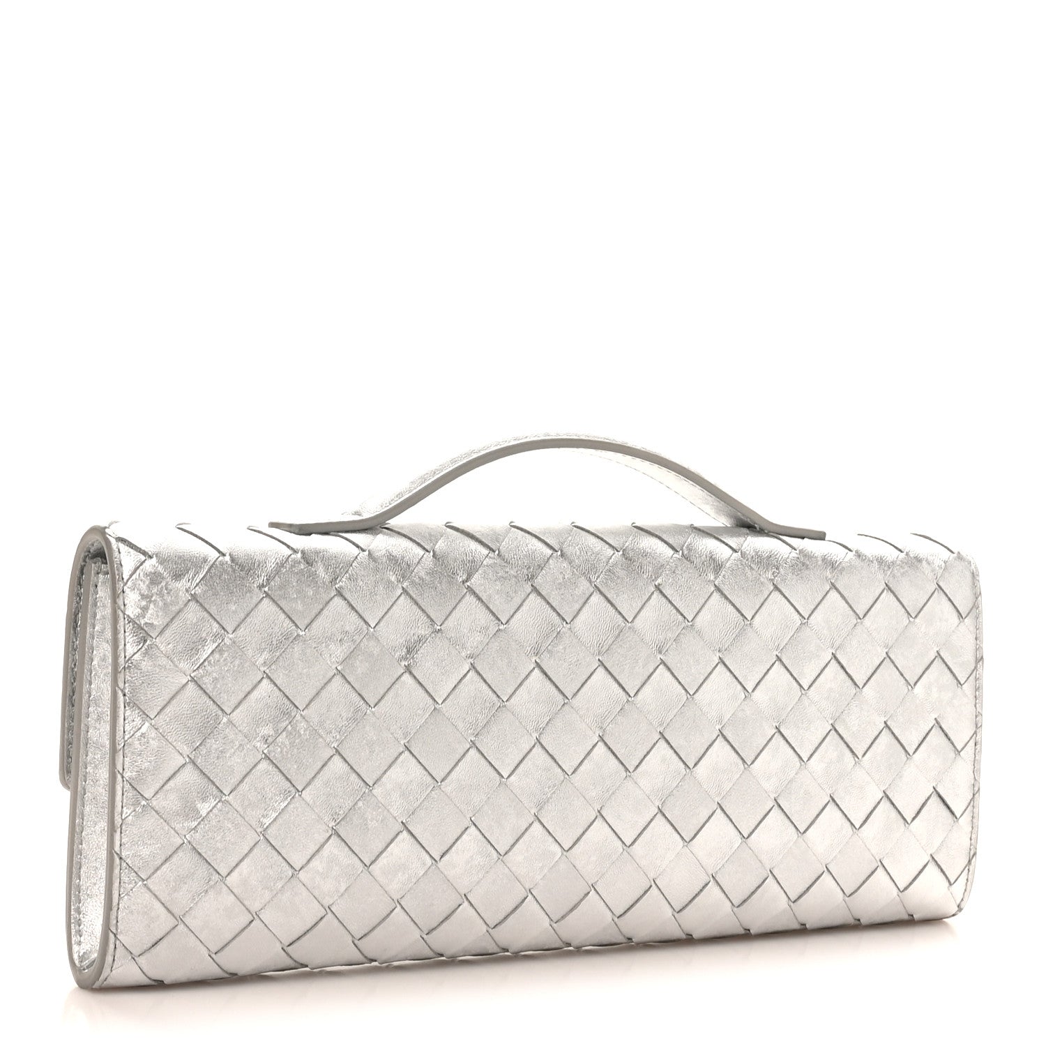 Bottega Veneta Metallic Lambskin Intrecciato Long Andiamo Top Handle Clutch Silver 3 of 7
