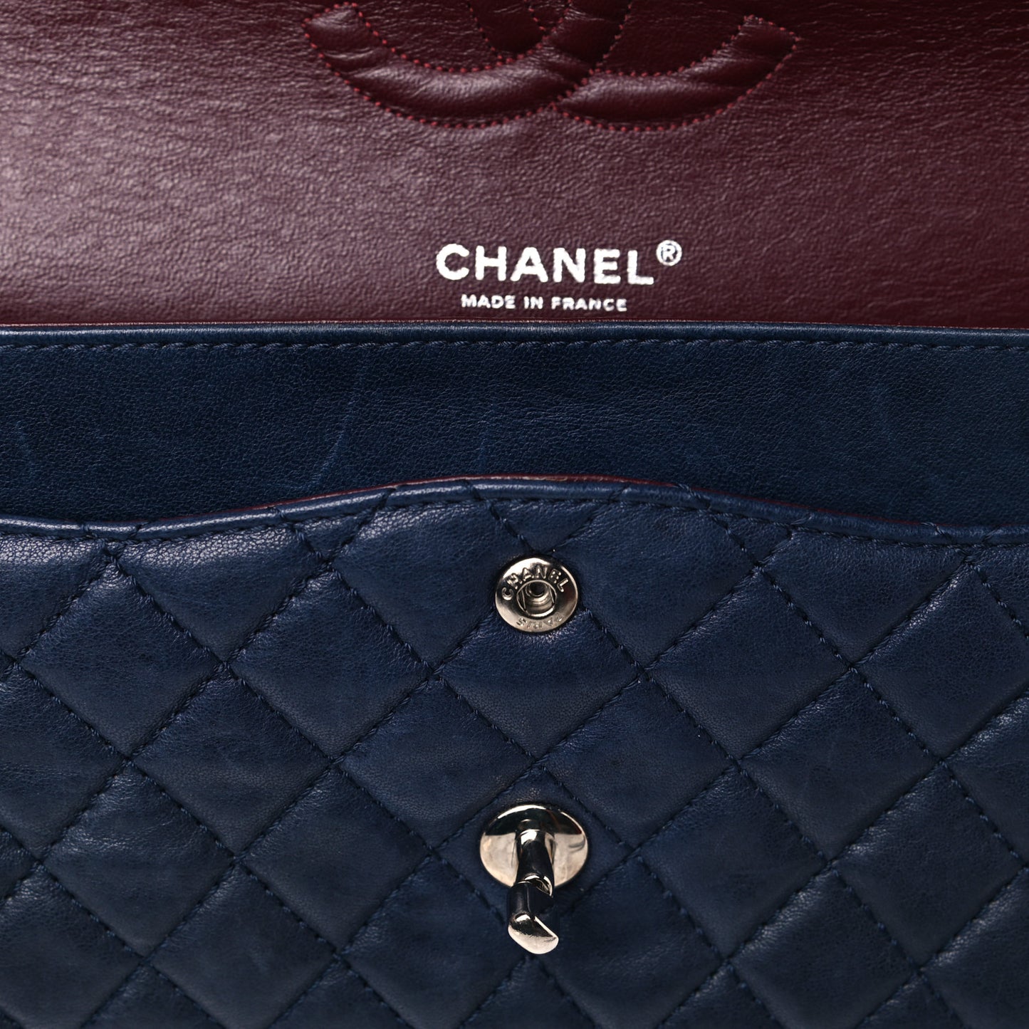 Lambskin Quilted Medium Double Flap Bijoux Chain Navy