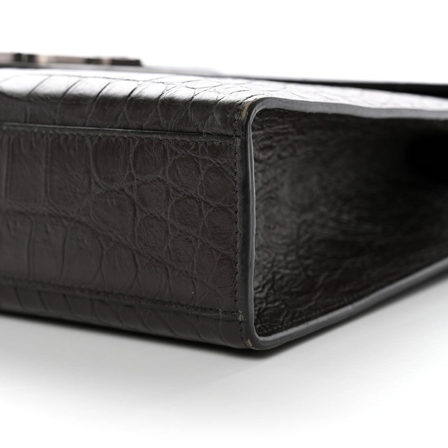 Calfskin Crocodile Embossed Large Monogram Satchel Dark Brown