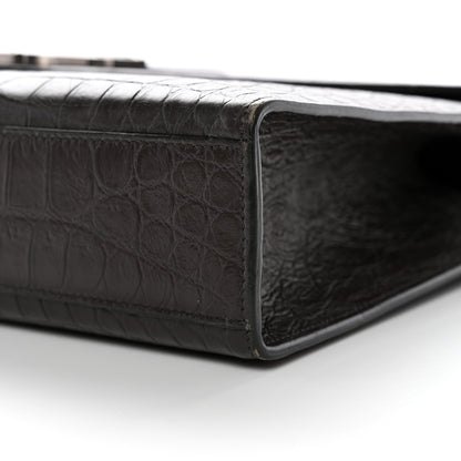 Saint Laurent Calfskin Crocodile Embossed Large Monogram Satchel Dark Brown 10 of 12
