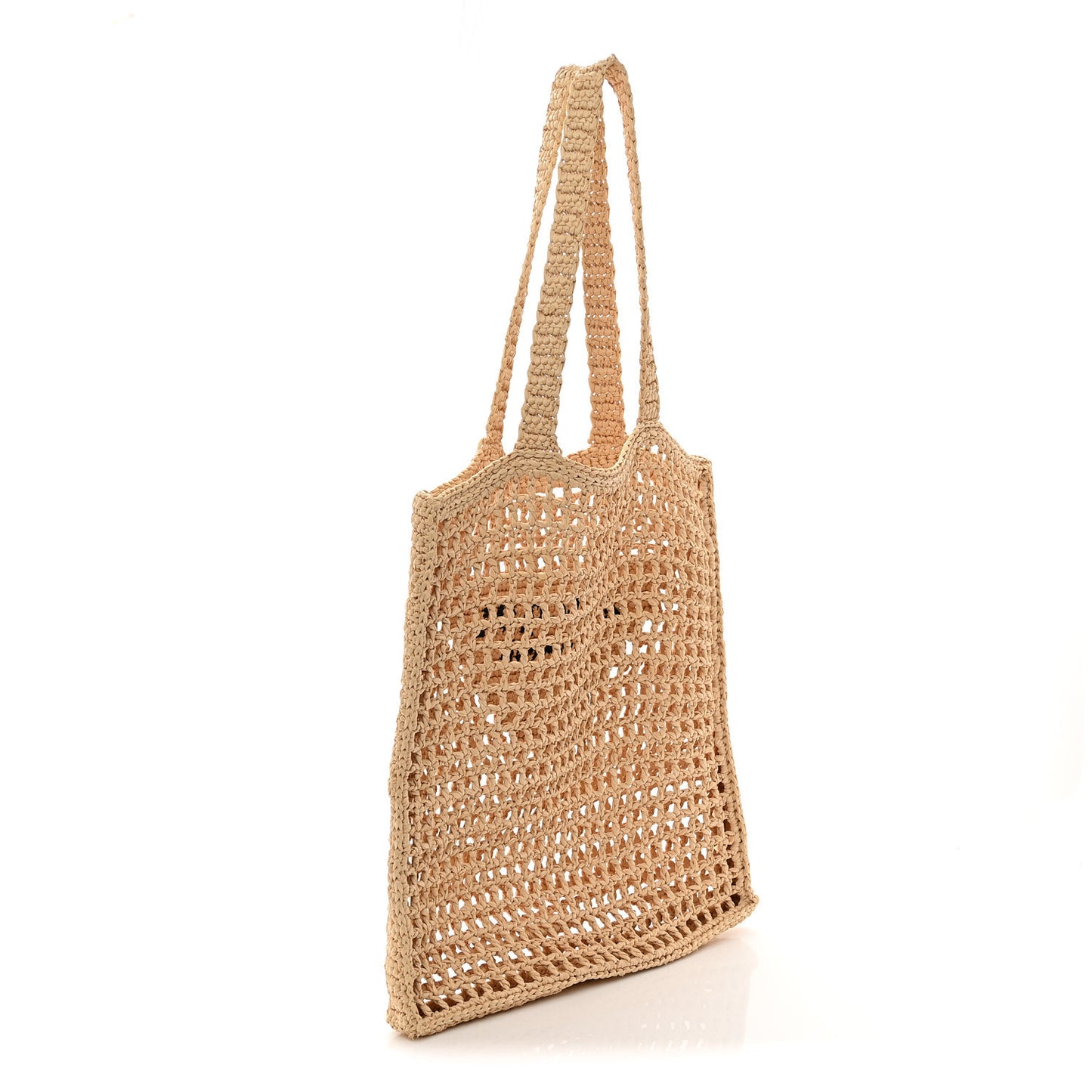 Yarn Raffia Effect Crochet Logo Embroidered Tote Bag Naturale