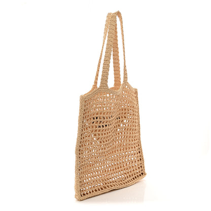 Prada Yarn Raffia Effect Crochet Logo Embroidered Tote Bag Naturale 3 of 10