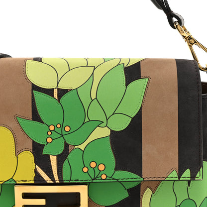 Fendi Nubuck Pequin Floral Print Baguette Tobacco Moro Ebano 8 of 16