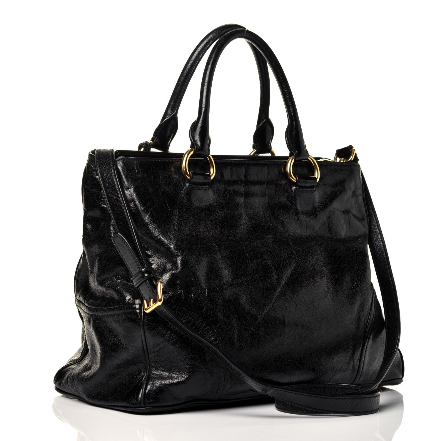Miu Miu Vitello Shine Top Handle Satchel Black 4 of 10