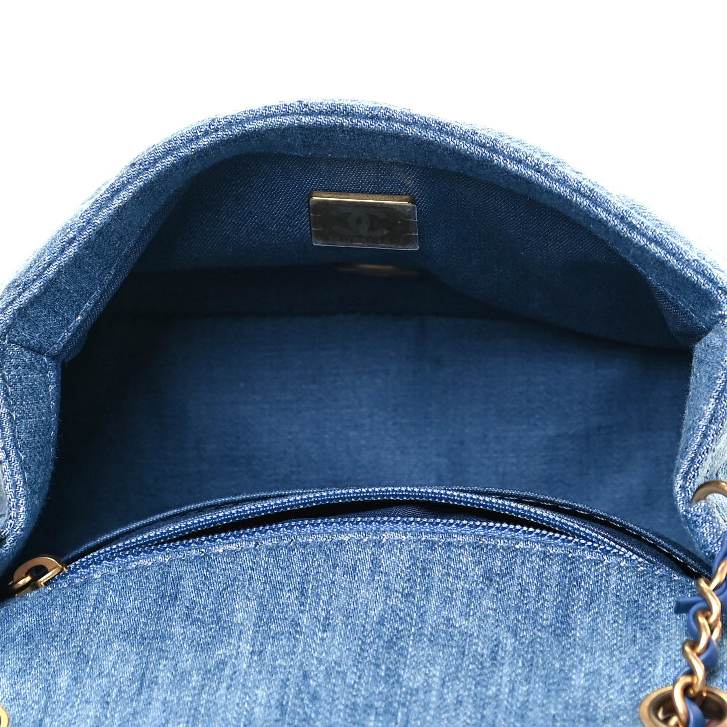 Denim Quilted Mini Pearl Crush Flap Blue
