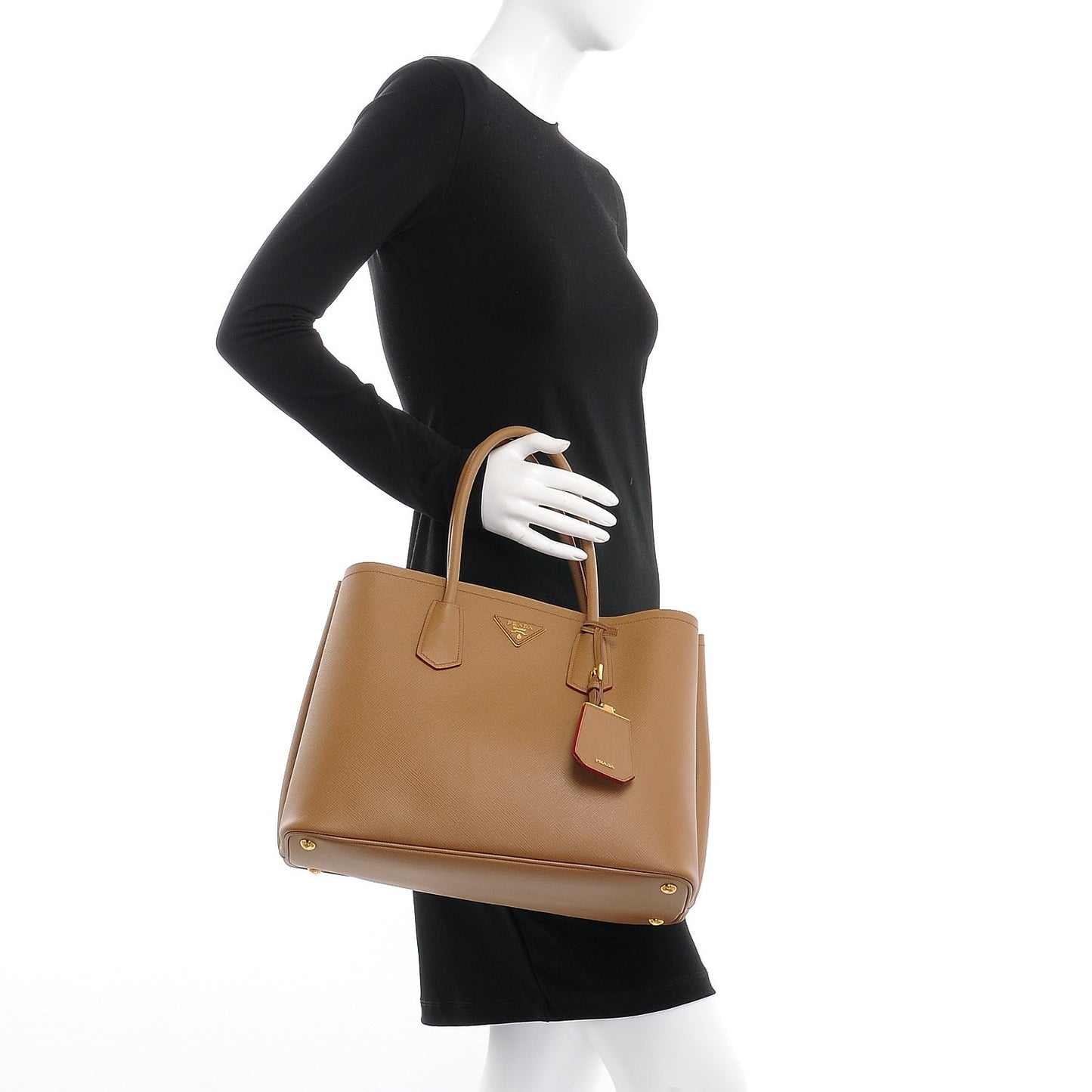 Saffiano Cuir Large Double Bag Caramel