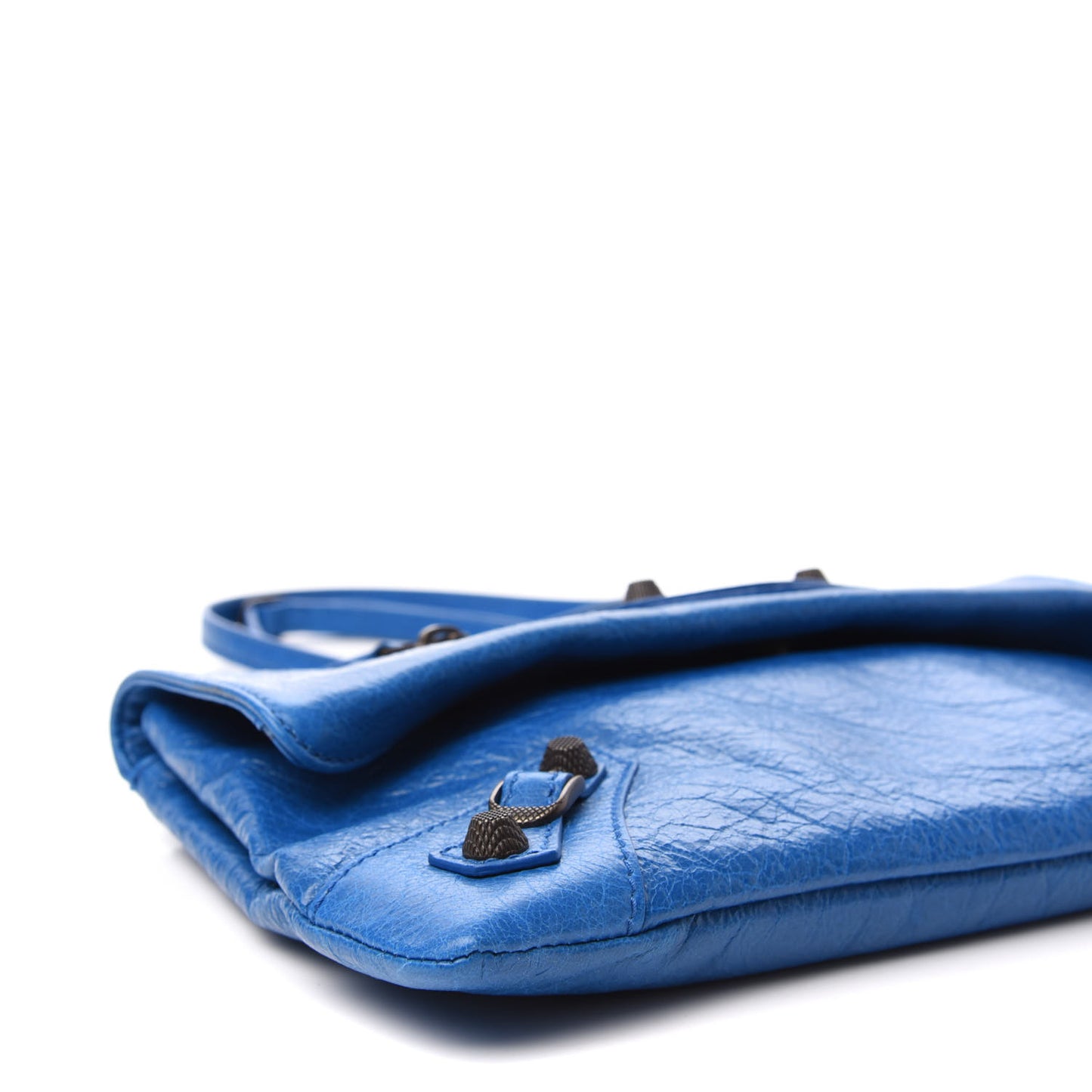 Agneau Giant 12 Gold Hardware Envelope Strap Clutch Bleu Rivage