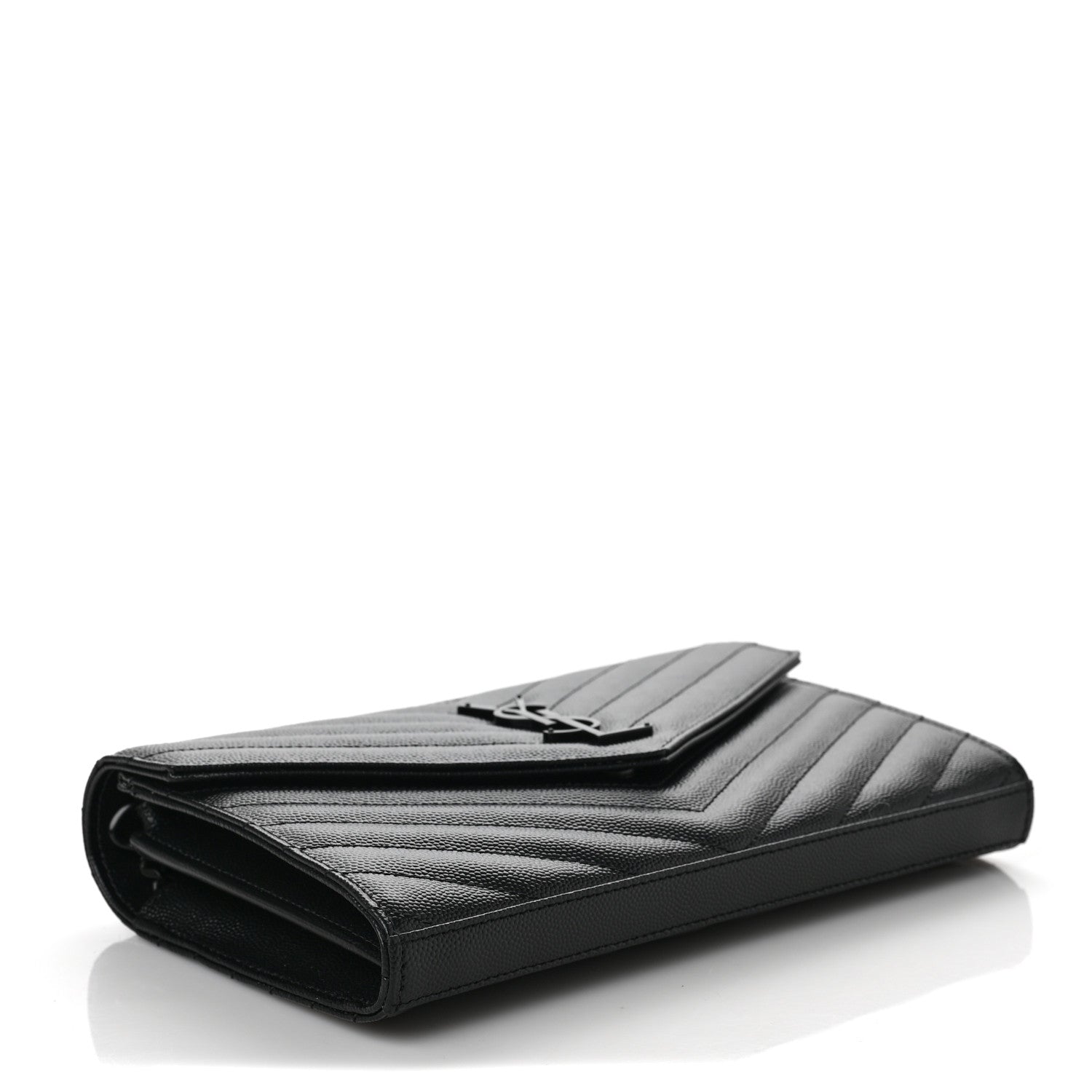 Saint Laurent Grain De Poudre Matelasse Chevron Monogram Chain Wallet Black 3 of 6