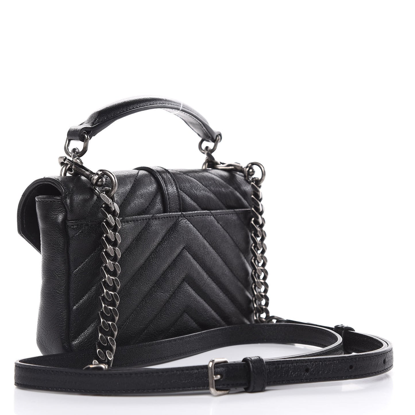 Sheepskin Matelasse Chevron Monogram College Chain Wallet Black