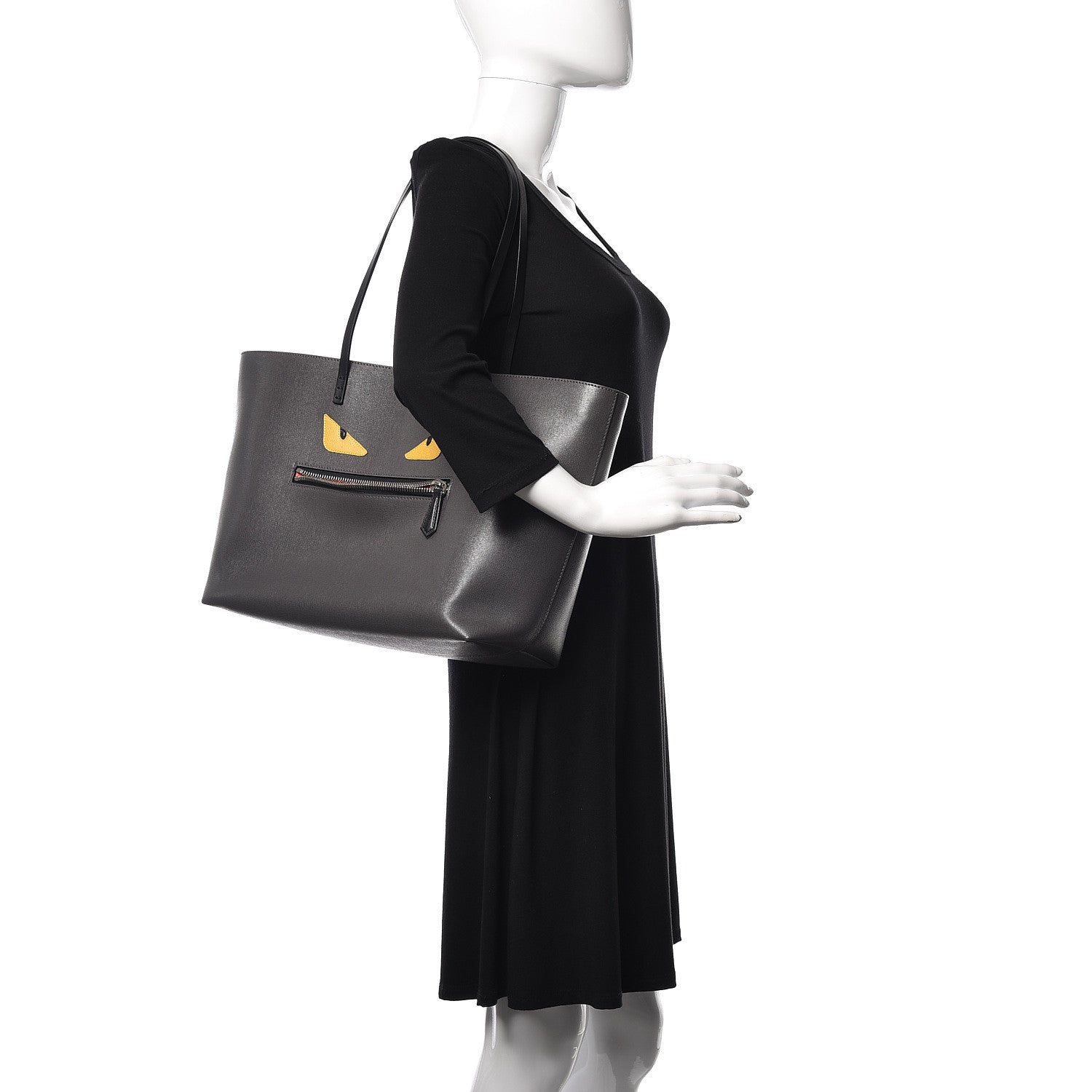 Fendi Vitello Elite Cuoio Monster Buggies Medium Roll Tote Carbone Black Multicolor Magenta 2 of 10