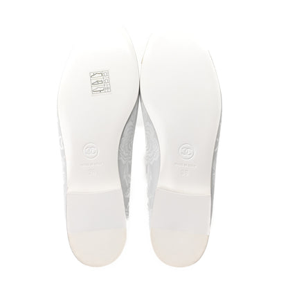 Chanel Lambskin Metallic Lambskin Cap Toe CC Ballet Flats 36 White Gold 6 of 9