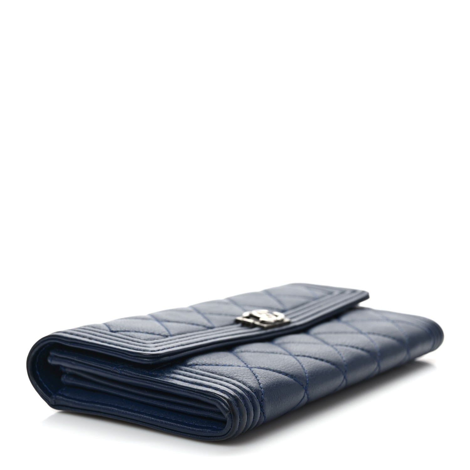 Chanel Calfskin Quilted Large Boy Gusset Flap Wallet Navy Blue 3 of 6