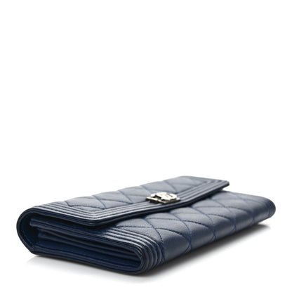 Chanel Calfskin Quilted Large Boy Gusset Flap Wallet Navy Blue 3 of 6