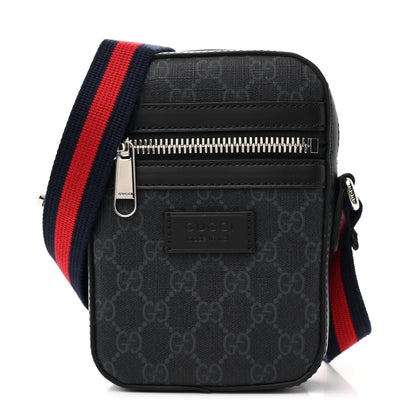 Gucci GG Supreme Monogram Appia Calfskin Web Small Camera Messenger Bag Black Grey 1 of 10