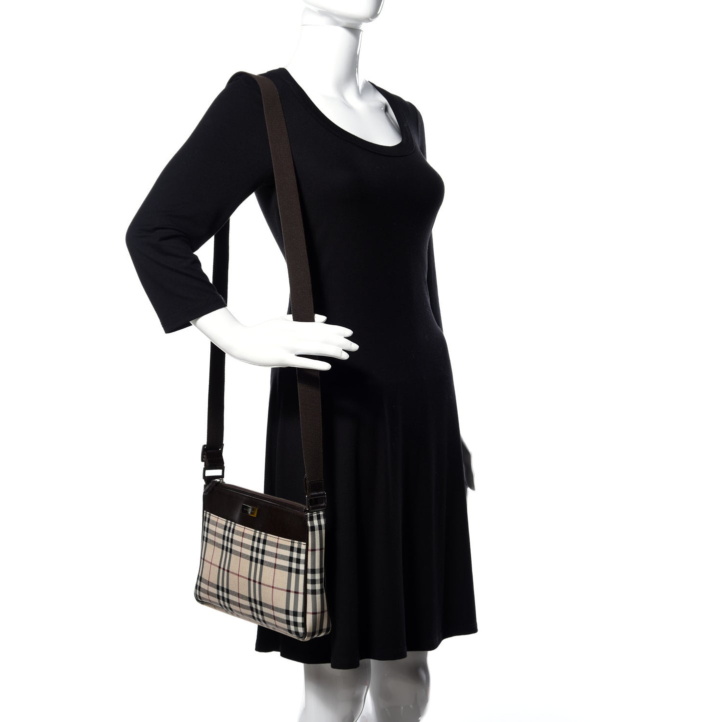 Calfskin House Check Crossbody Bag Brown