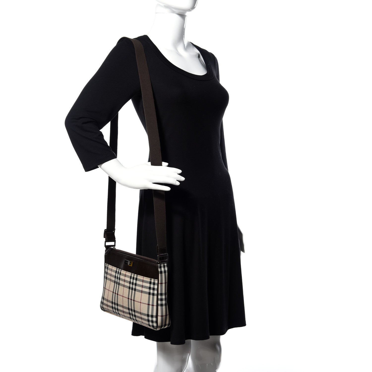 Burberry Calfskin House Check Crossbody Bag Brown 2 of 9