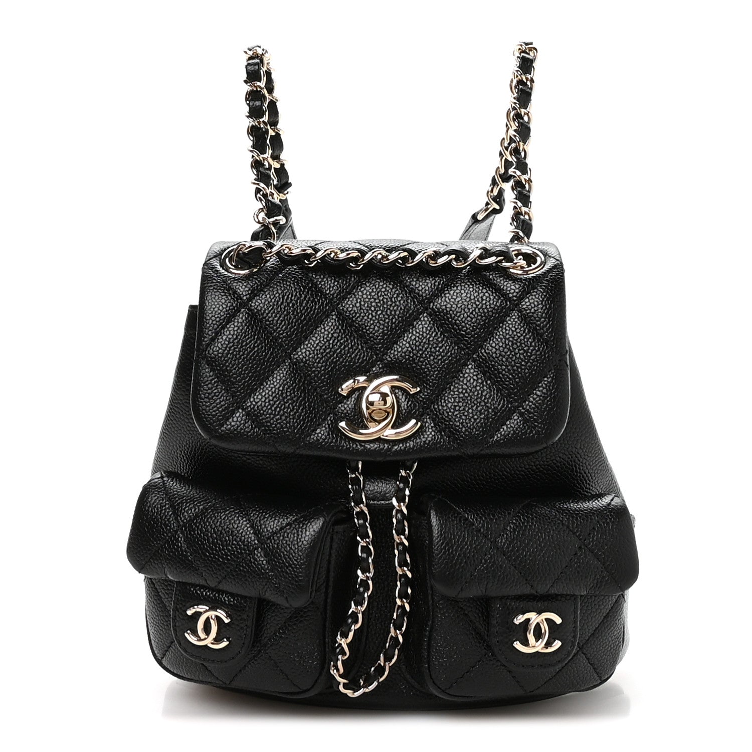 Chanel Shiny Caviar Quilted Small Duma Pockets Drawstring Backpack Black 1 of 10