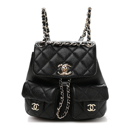 Chanel Shiny Caviar Quilted Small Duma Pockets Drawstring Backpack Black 1 of 10