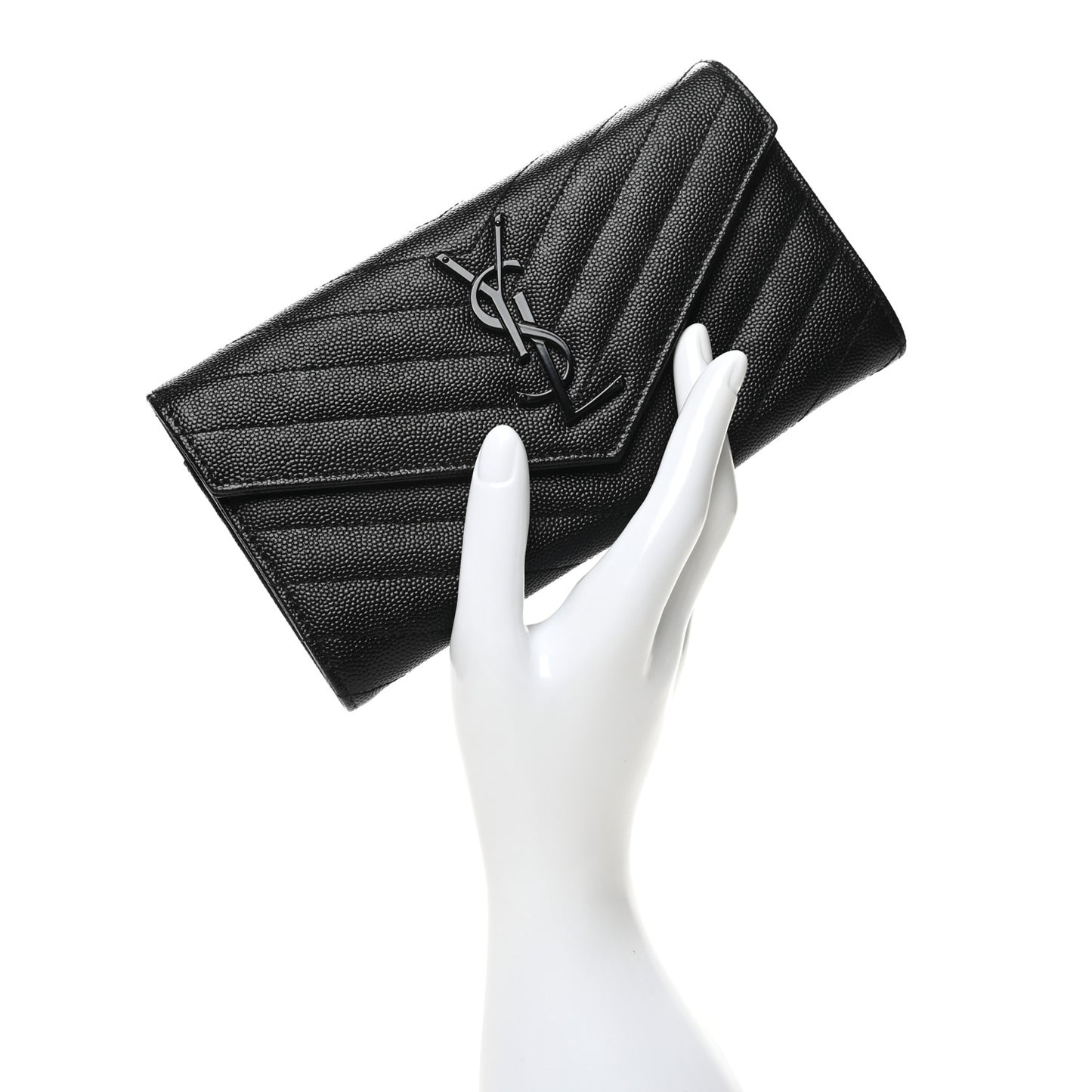 Grain De Poudre Matelasse Chevron Monogram Flap Wallet Black