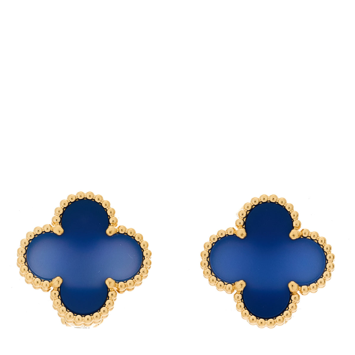 Van Cleef & Arpels 18K Yellow Gold Blue Agate Vintage Alhambra Earrings 1 of 5