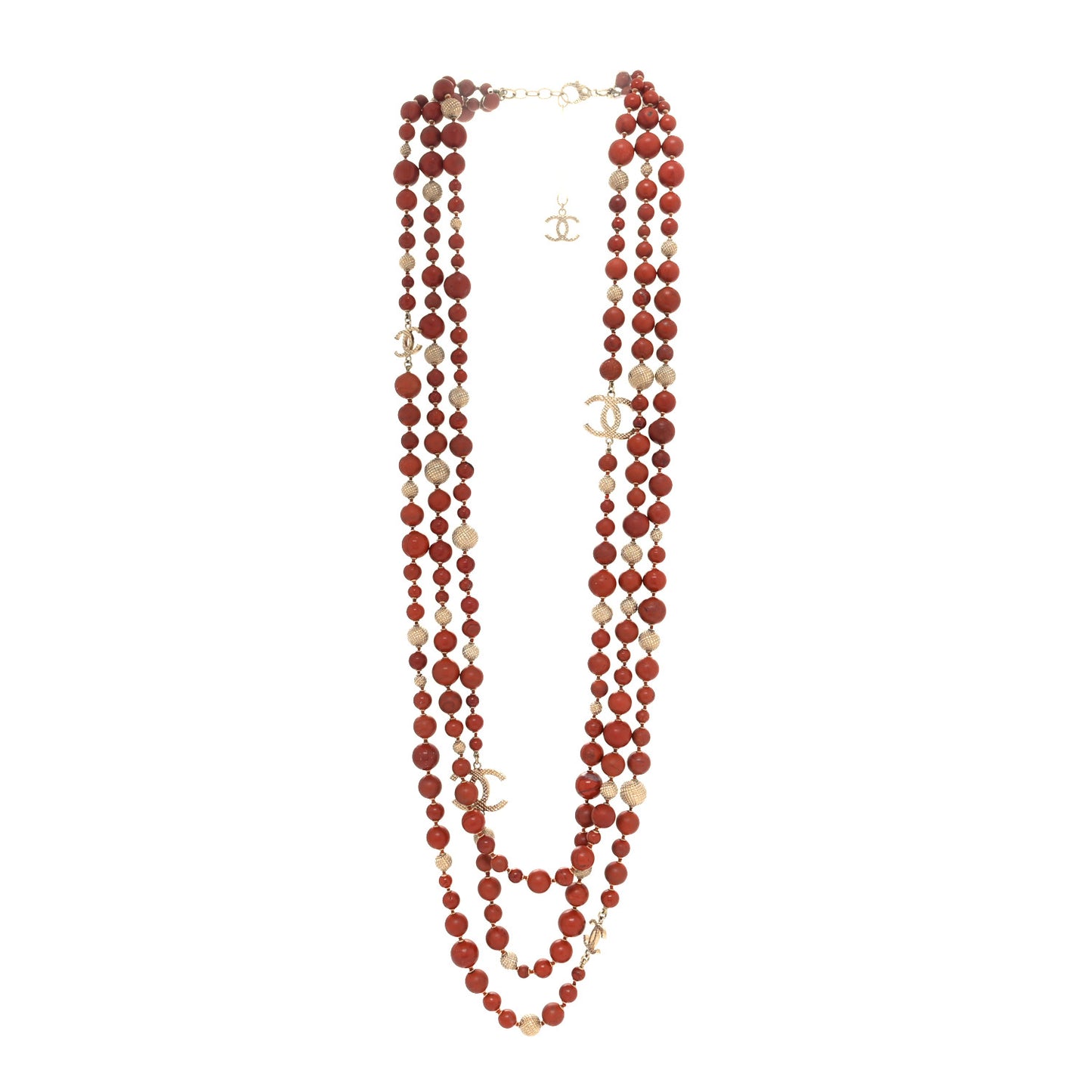 Metal Marble CC Multi Strand Necklace Gold Red
