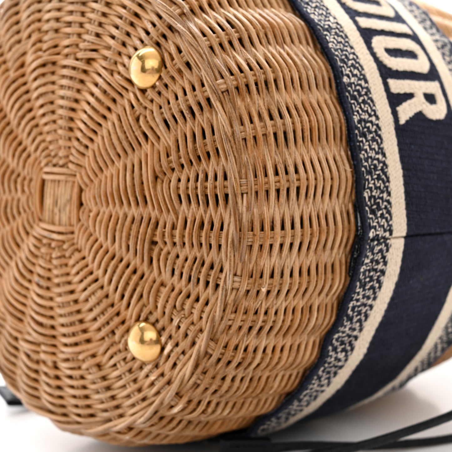 Wicker Oblique Drawstring Bucket Bag Blue