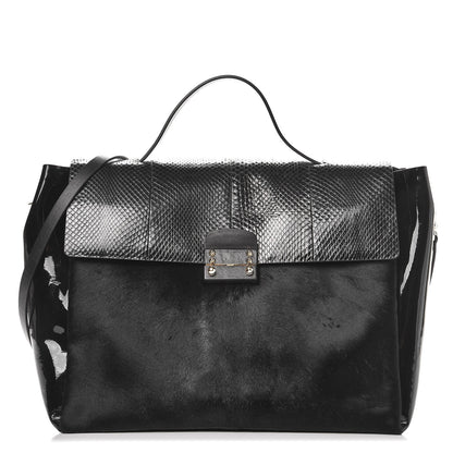 Valentino Garavani Calf Hair Snakeskin Patent Calfskin Large Mime Single Handle Bag Black 1 of 10
