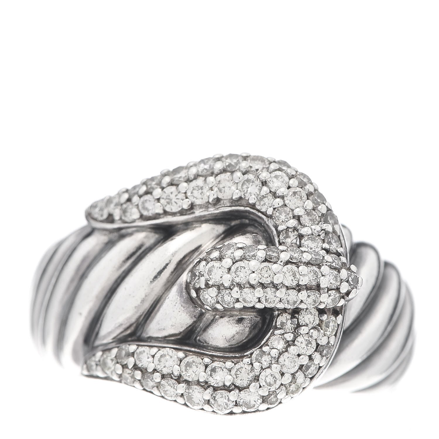 David Yurman Sterling Silver Diamond Buckle Cable Ring 53 6.25 1 of 5