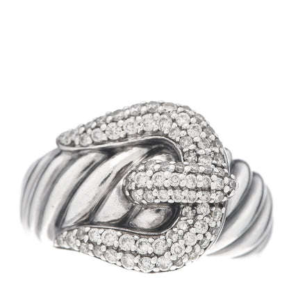 David Yurman Sterling Silver Diamond Buckle Cable Ring 53 6.25 1 of 5