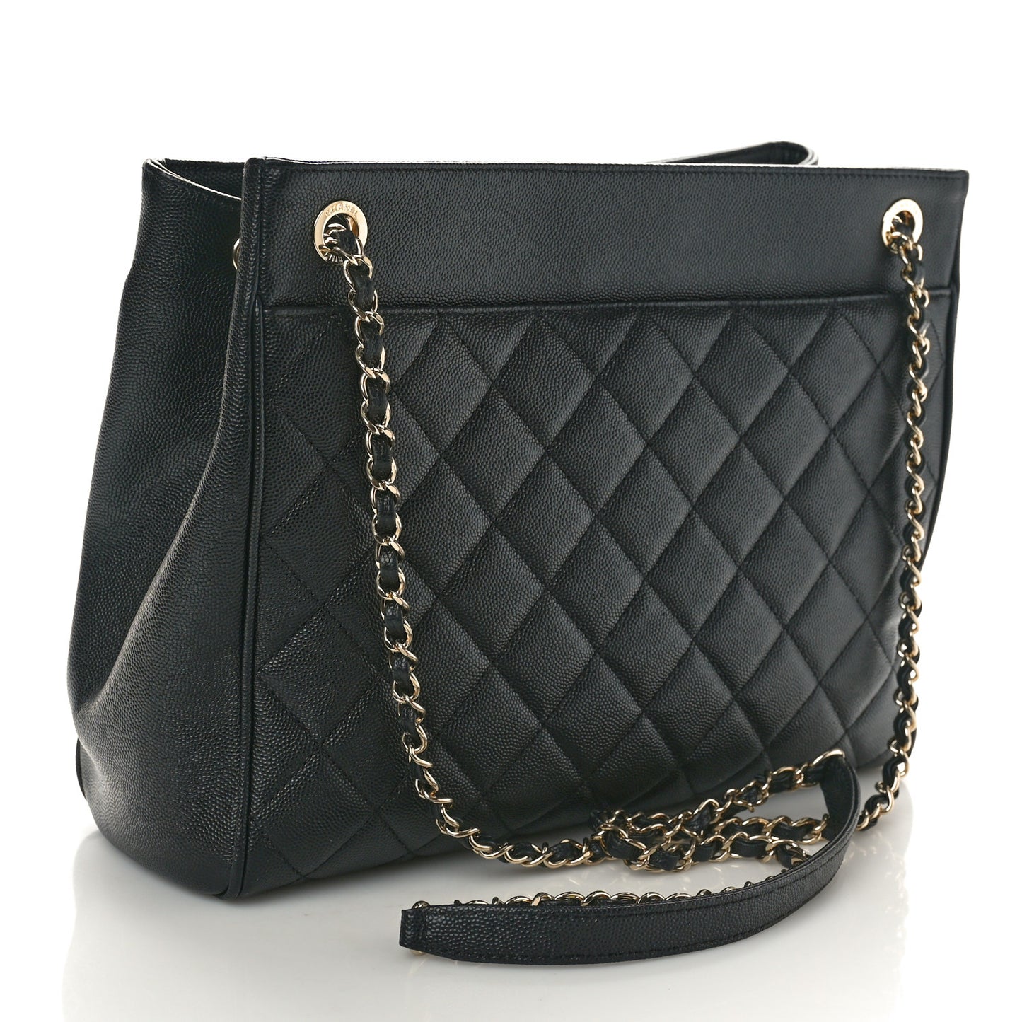 Caviar Quilted In Out Flap Shopping Tote Black