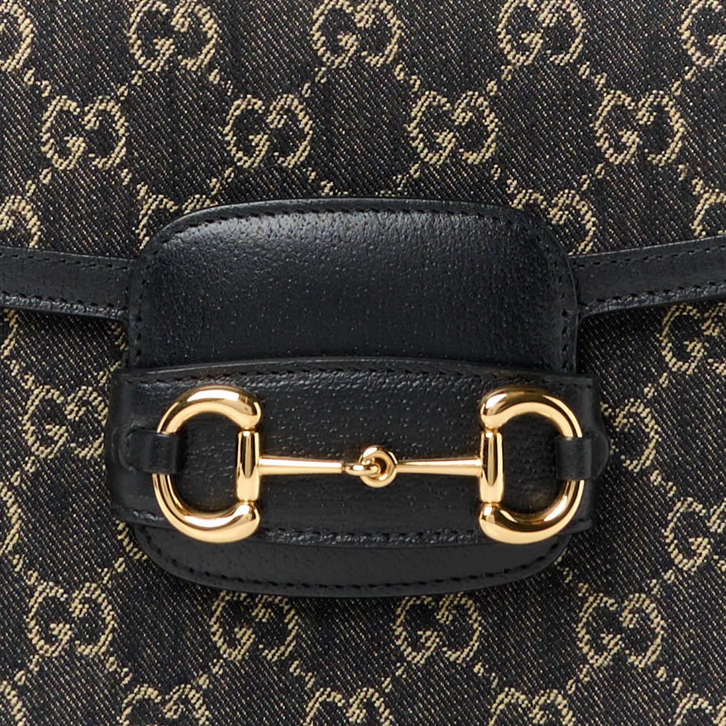 Jacquard Black Denim GG Monogram Textured Dollar Calfskin Horsebit 1955 Shoulder Bag Black Ivory