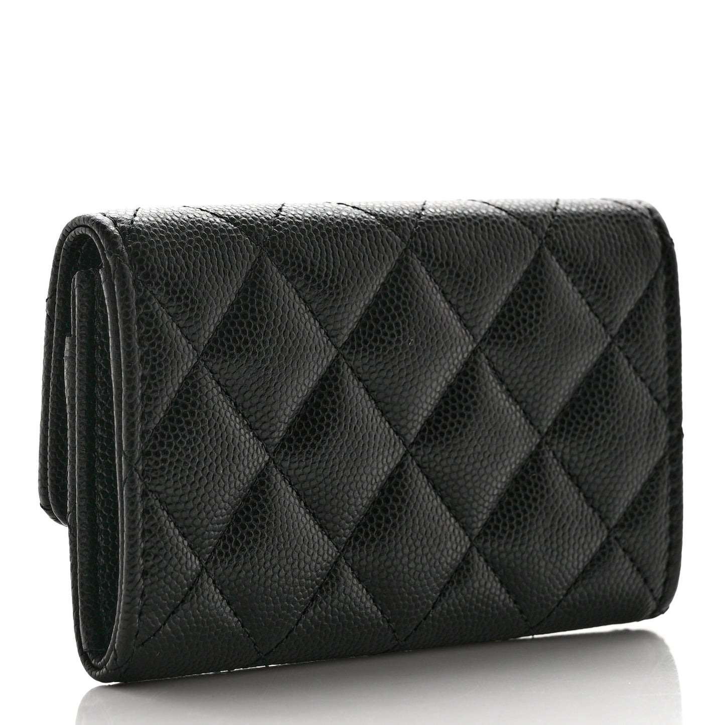Shiny Caviar Enamel Quilted CC Flap Card Holder Black