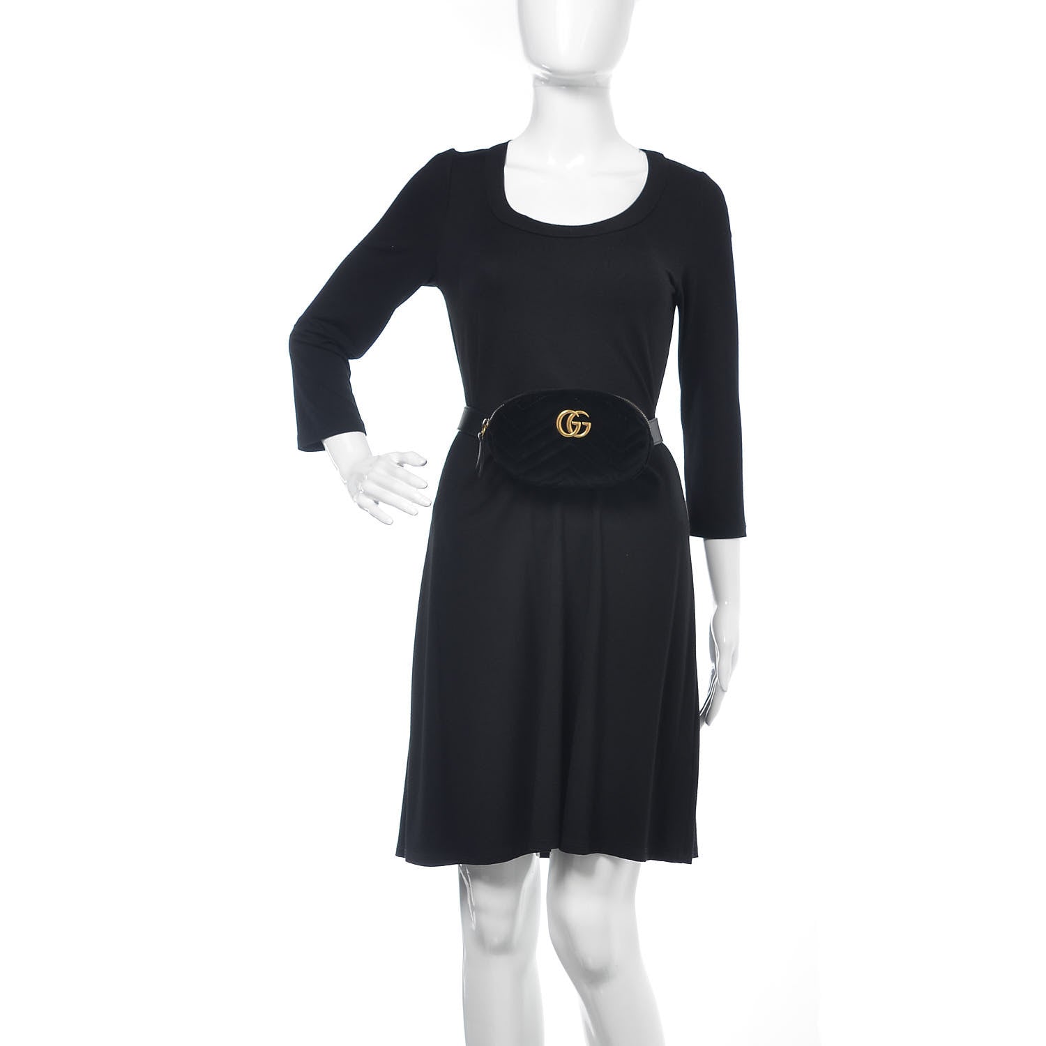 Gucci Velvet Matelasse GG Marmont Belt Bag 95 38 Black 2 of 15
