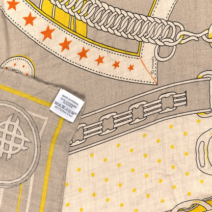 Hermes Cashmere Silk La Promenade du Matin Bandana Shawl 140 Naturel Beige Jaune Vif 3 of 3