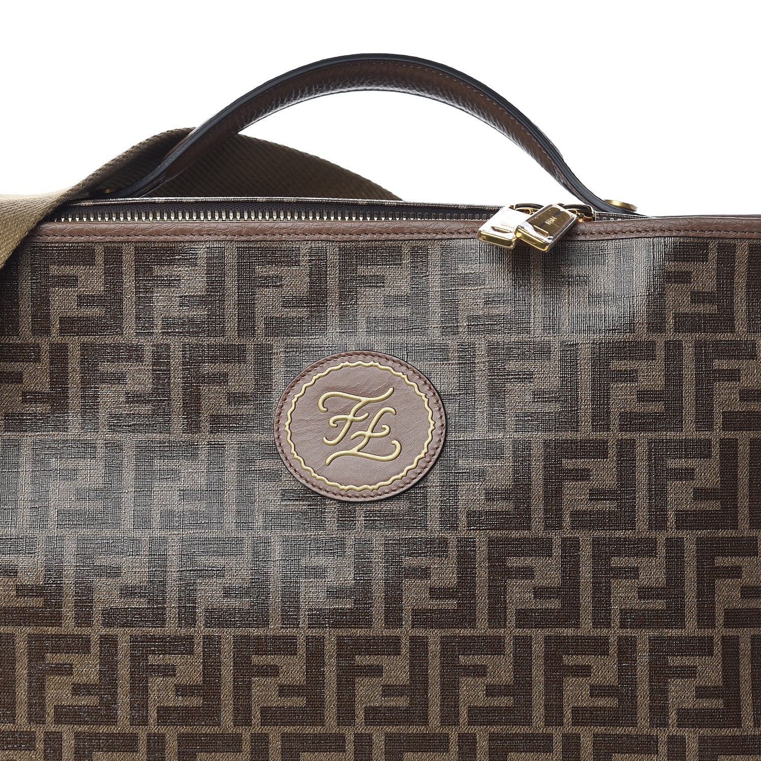 Fendi Glazed Fabric FF 1974 Karligraphy Large Travel Bag Tobacco 11 of 13