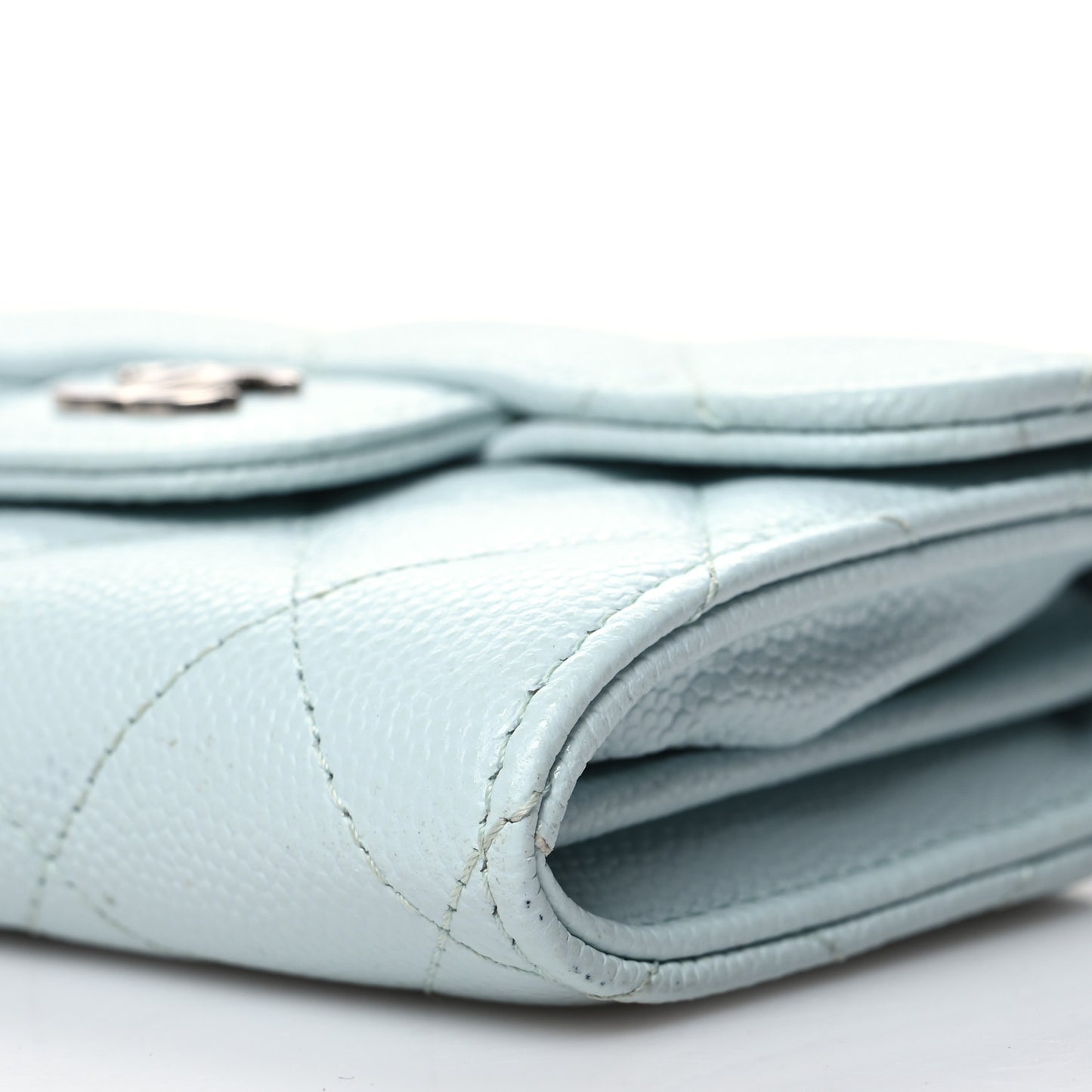Caviar Quilted Flap Card Holder Wallet Light Blue