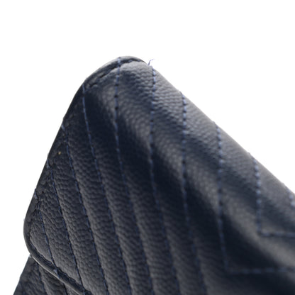 Chanel Caviar Chevron Quilted Compact Flap Wallet Navy 9 of 14