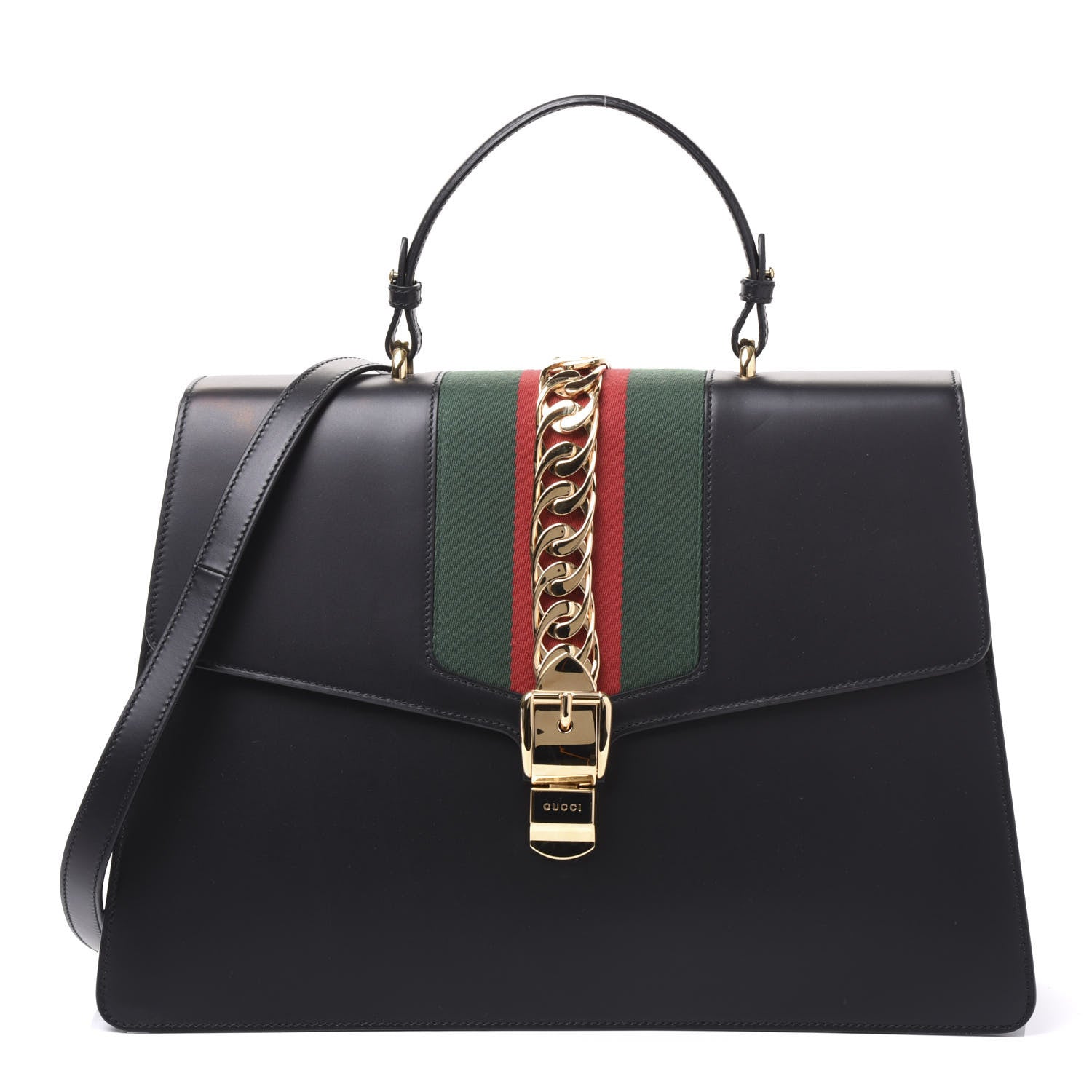 Gucci Calfskin Maxi Sylvie Top Handle Bag Black 1 of 9