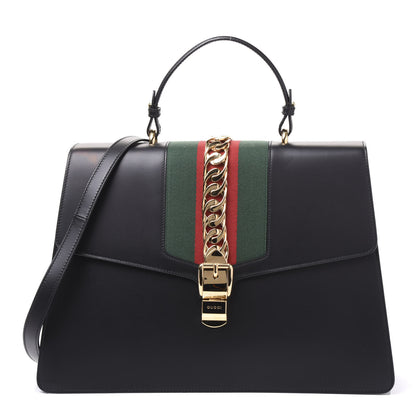 Gucci Calfskin Maxi Sylvie Top Handle Bag Black 1 of 9