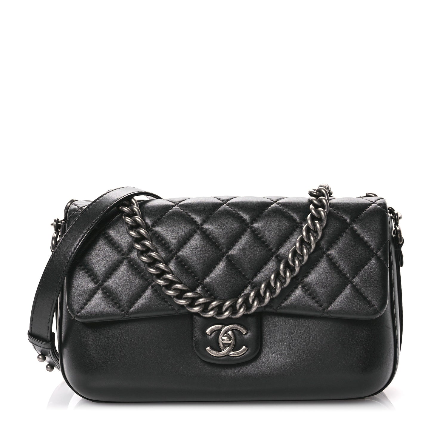 Calfskin Quilted Large Rock My Shoulder Flap Black