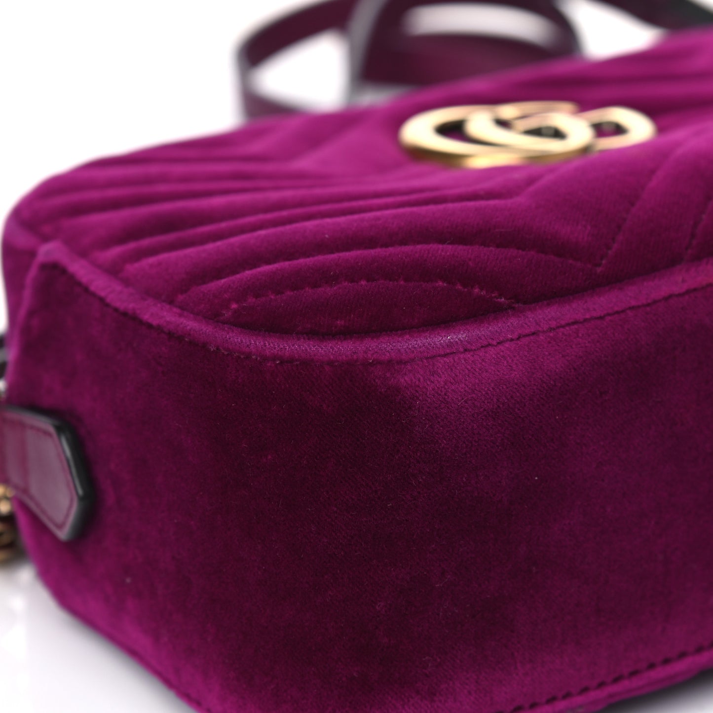 Velvet Matelasse Small GG Marmont Chain Shoulder Bag Fuchsia Violet Cyclamen