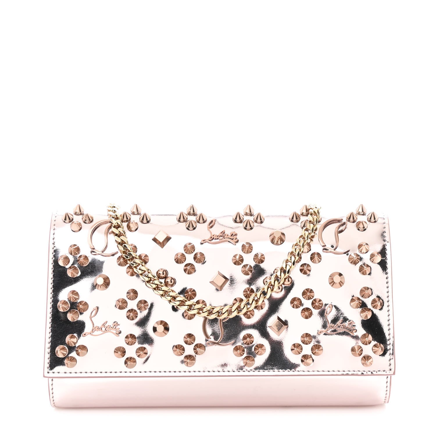 Christian Louboutin Metallic Patent Calfskin Spikes Loubinthesky Paloma Clutch Pink 1 of 11