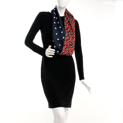 Louis Vuitton Silk Leopard Snood Scarf Red Rouge Blue Infini 2 of 4