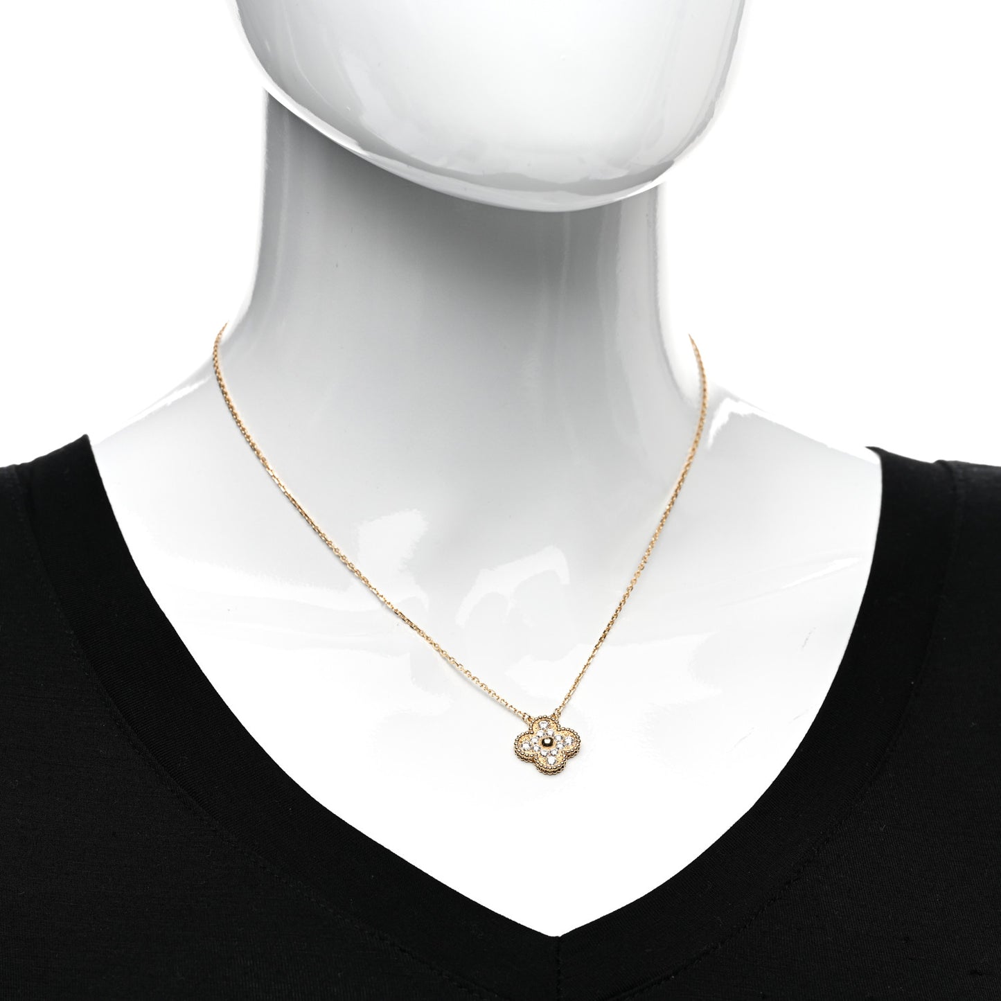 18K Yellow Gold Diamond Vintage Alhambra Pendant Necklace