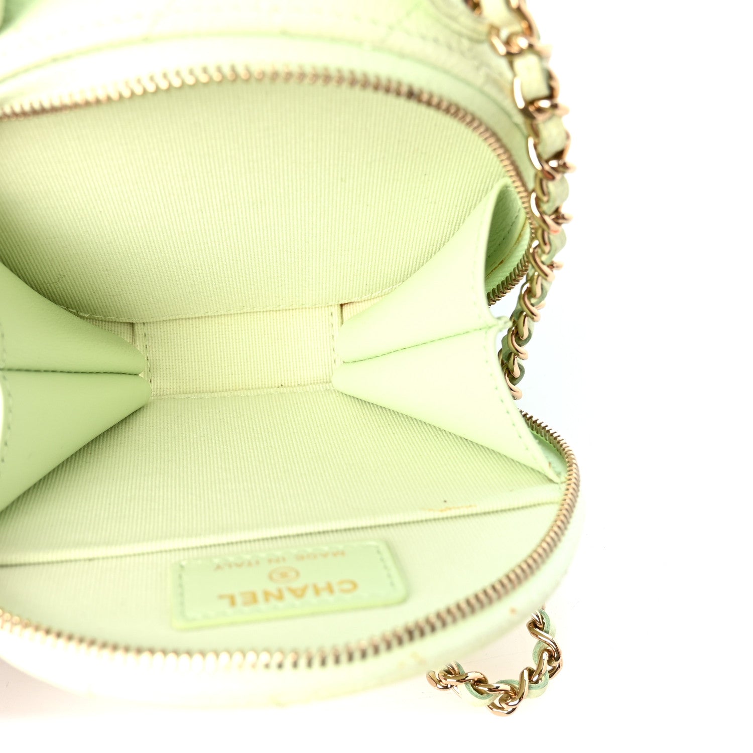 Chanel Caviar Quilted Round Handle With Care Vanity With Chain Light Green 6 of 12