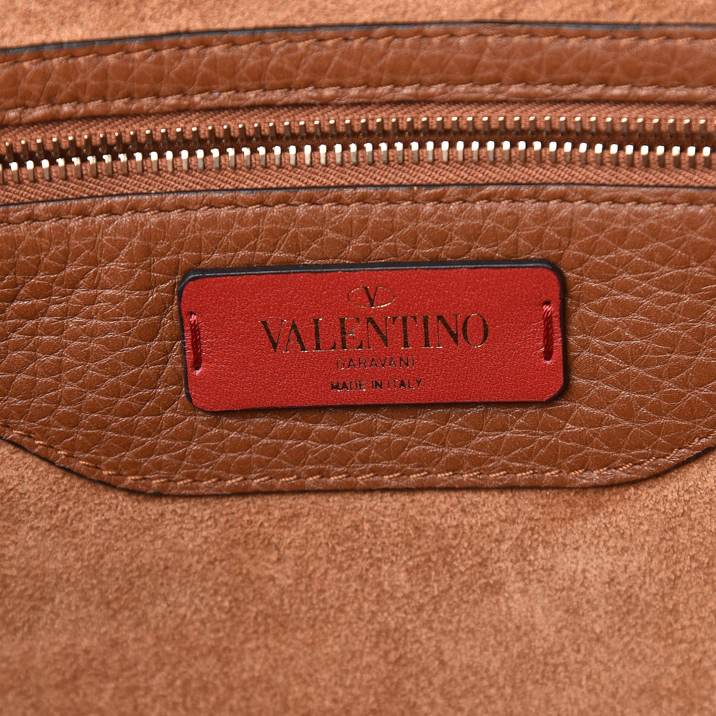 Grained Calfskin Small Rockstud Shoulder Tote Bright Cognac