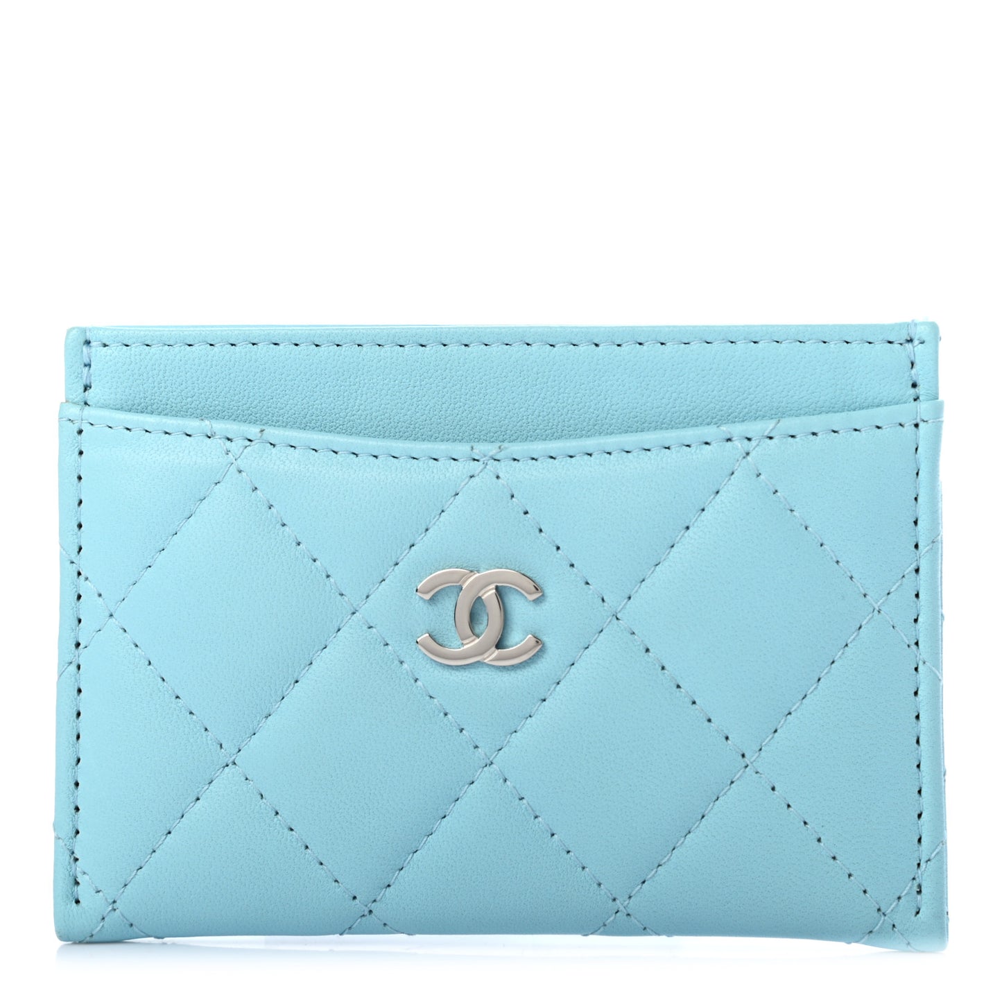 Lambskin Quilted Card Holder Light Blue