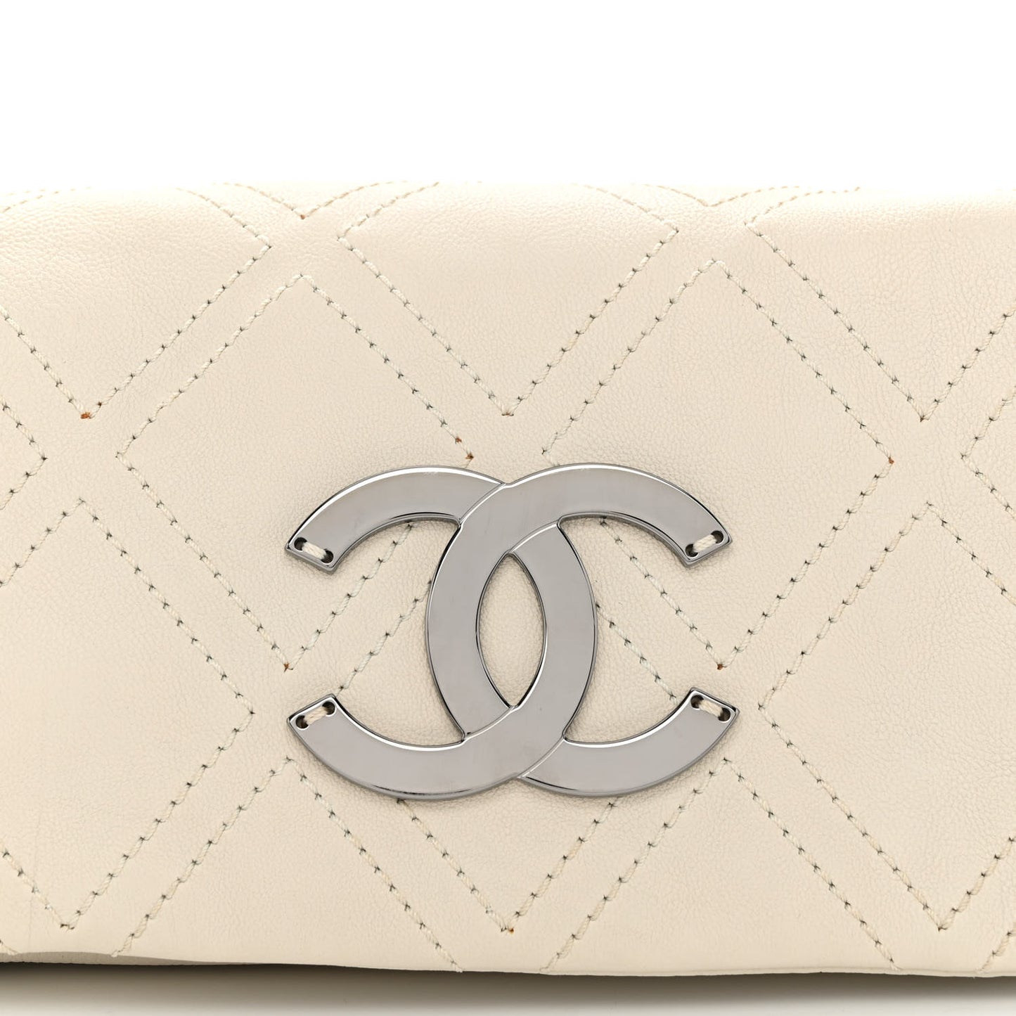 Calfskin Diamond Stitch Accordion Flap White