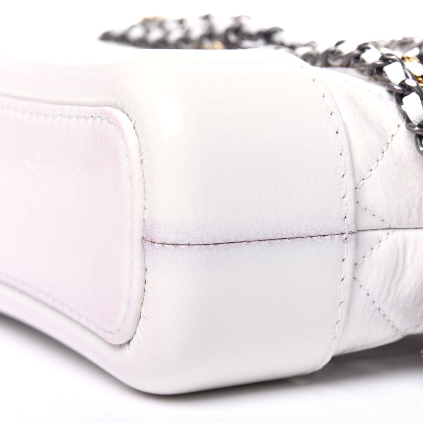 Patent Goatskin Quilted Small Gabrielle Hobo White