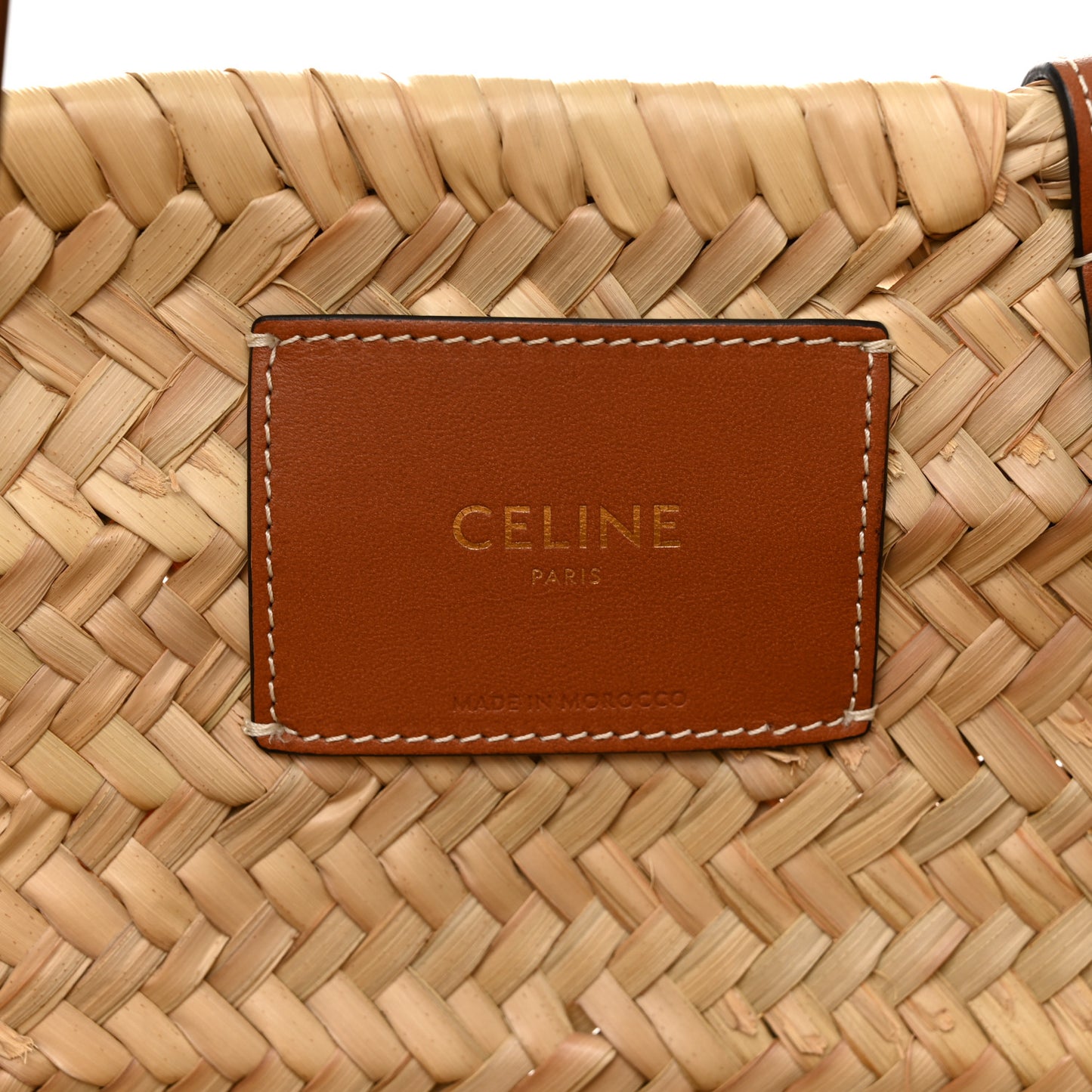 Raffia Calfskin Triomphe Medium Panier Tan